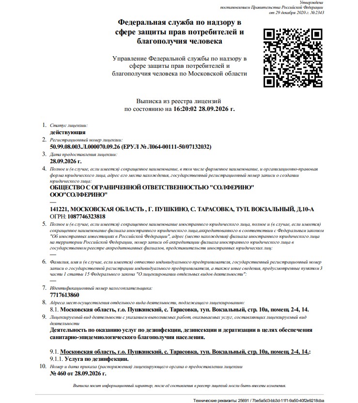 Лицензия Роспотребнадзора